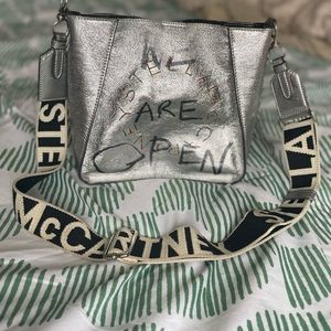 Sold - STELLA MCCARTNEY Silver Stonewall Logo Shoulder Bag
